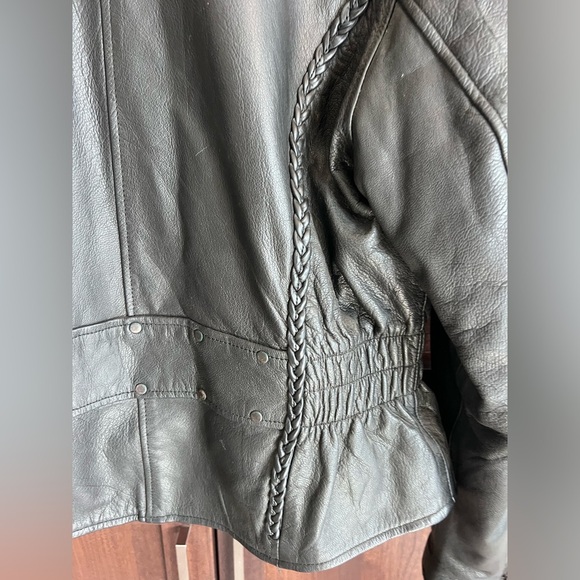 Women's Black Leather Motorcycle Jacket By Silver Bike Zip Out Liner Size XL - Picture 7 of 16
